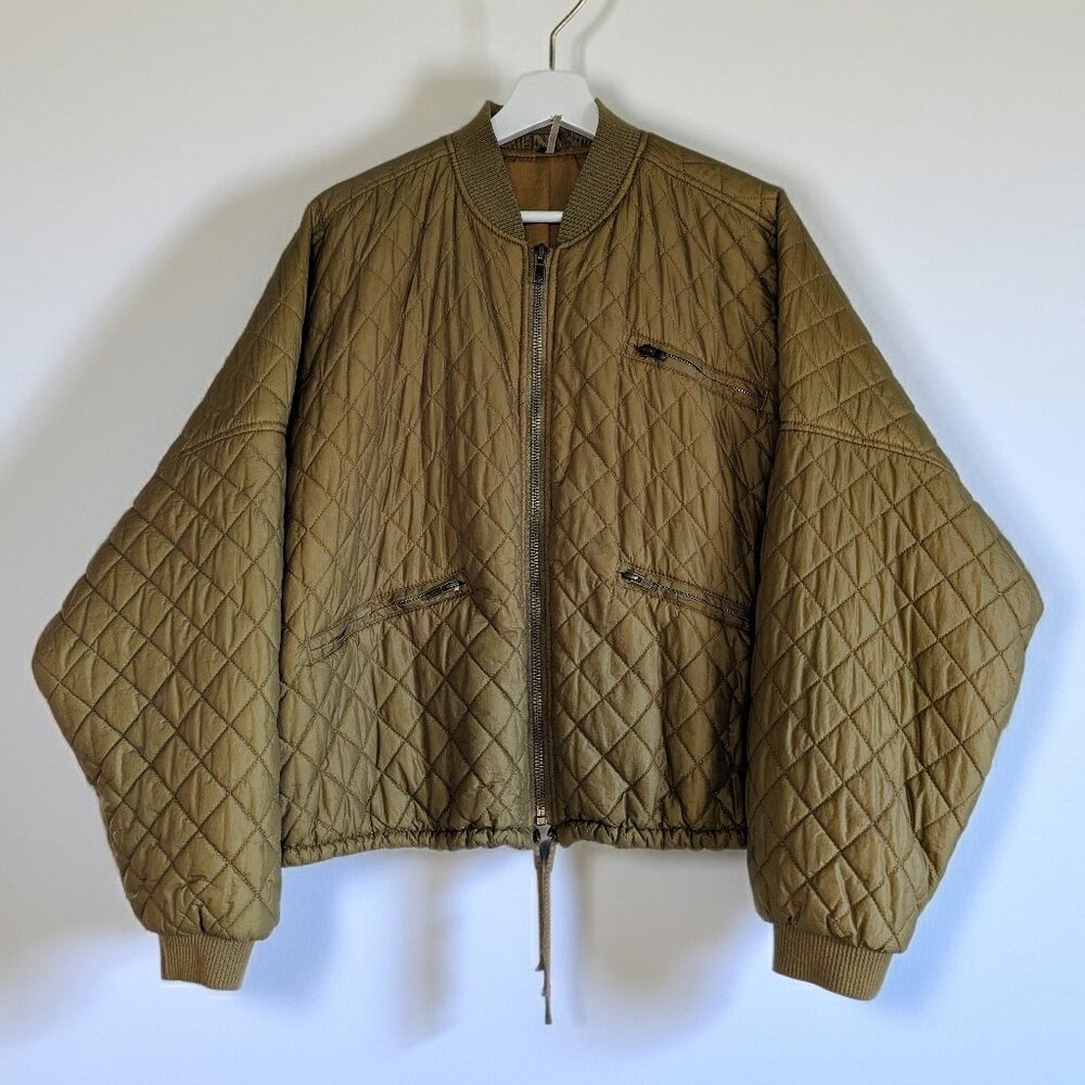 Free People We The Free Quinn Quilted Bomber Jacket Deep Moss Green M